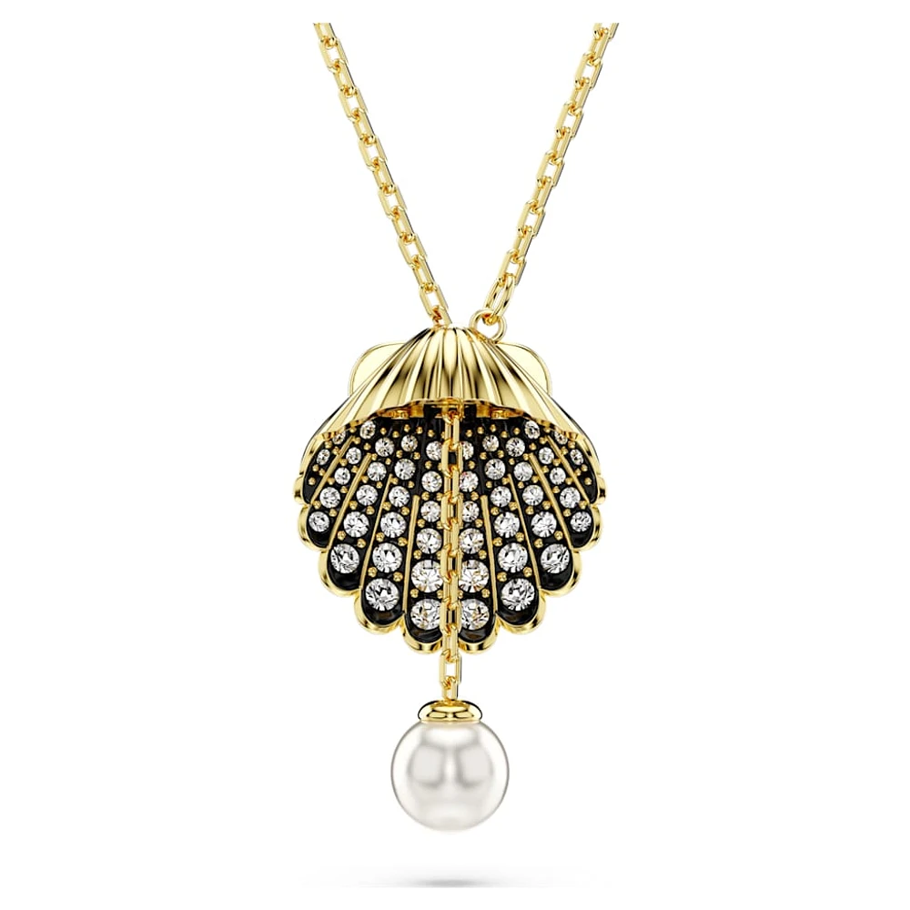 Idyllia Y pendant, Crystal pearl, Shell, White, Gold-tone plated by SWAROVSKI