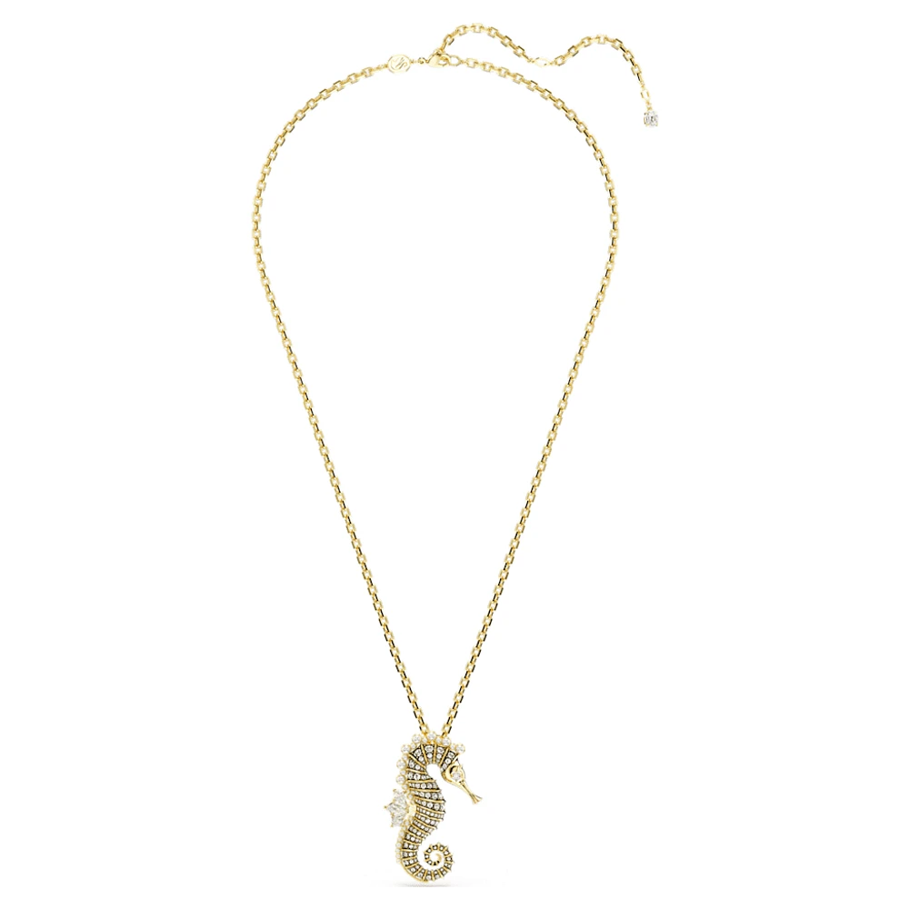 Idyllia pendant, Seahorse, White, Gold-tone plated by SWAROVSKI