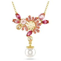 Gema pendant, Mixed cuts, Crystal pearl, Flower, Pink, Gold-tone plated by SWAROVSKI