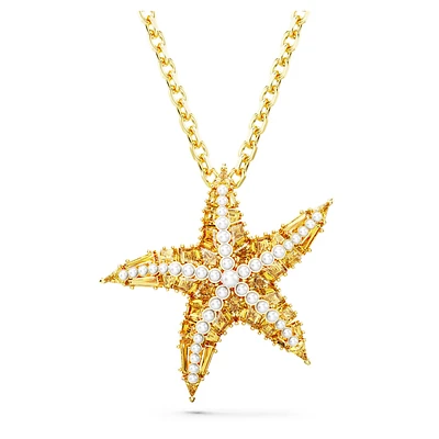 Idyllia pendant, Crystal pearls, Starfish, Gold tone, Gold-tone plated by SWAROVSKI