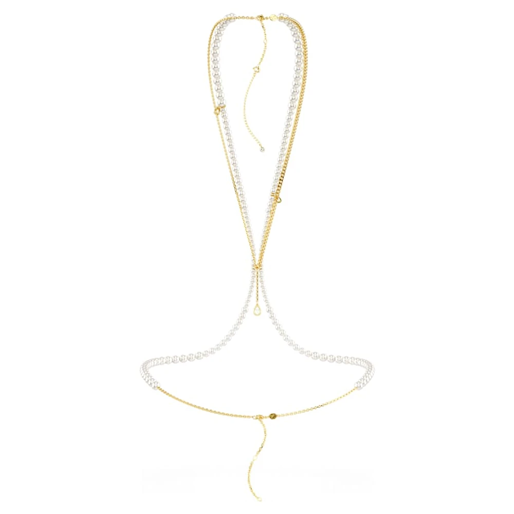 Idyllia body chain, Crystal pearls, White, Gold-tone plated by SWAROVSKI