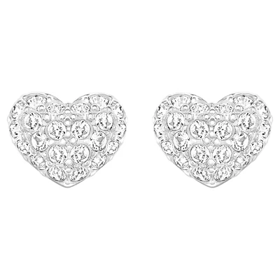 Heart stud earrings, Heart, White, Rhodium plated by SWAROVSKI