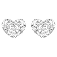 Heart stud earrings, Heart, White, Rhodium plated by SWAROVSKI