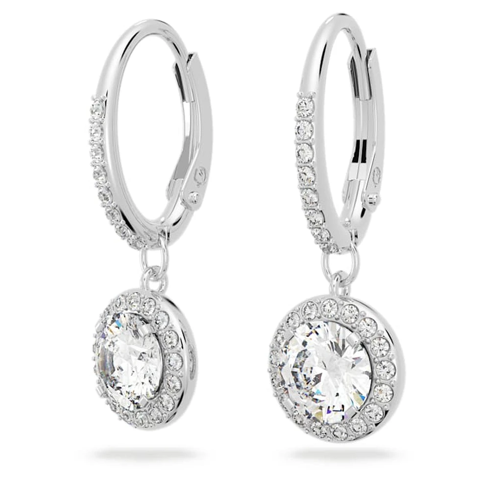 Una Angelic drop earrings, Round cut, White, Rhodium plated by SWAROVSKI