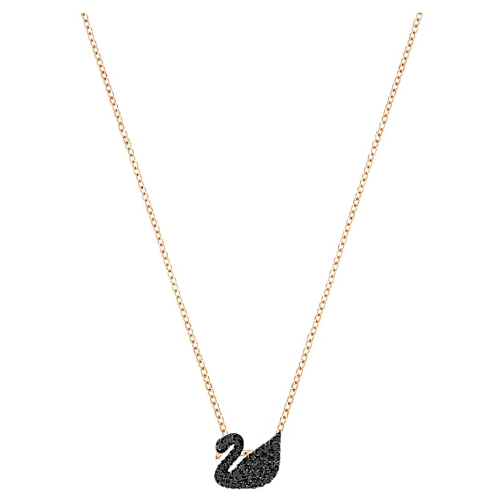 Swan pendant, Swan, Small, Black, Rose gold-tone plated by SWAROVSKI