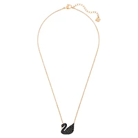 Swan pendant, Swan, Black, Rose gold-tone plated by SWAROVSKI