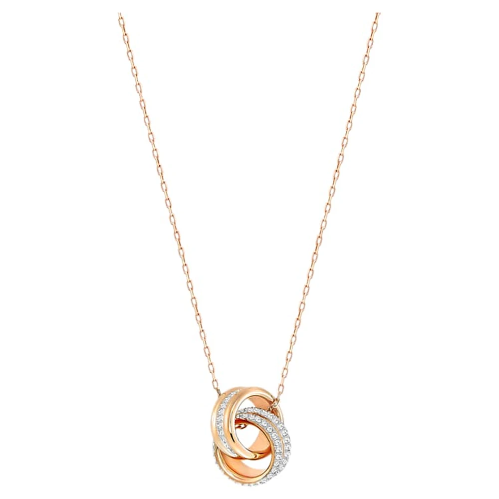 Hyperbola pendant, Pavé, Intertwined circles, White, Rose gold-tone plated by SWAROVSKI