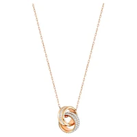 Hyperbola pendant, Pavé, Intertwined circles, White, Rose gold-tone plated by SWAROVSKI