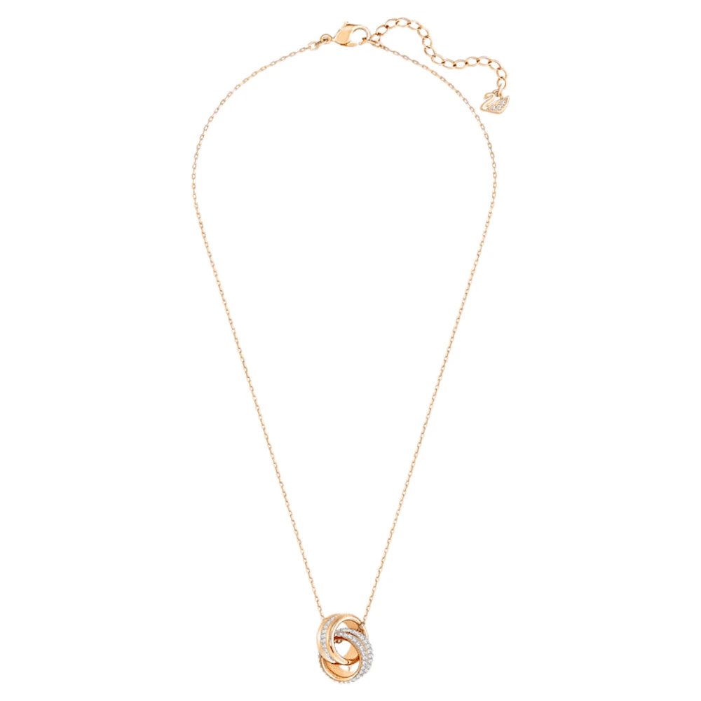 Hyperbola pendant, Pavé, Intertwined circles, White, Rose gold-tone plated by SWAROVSKI