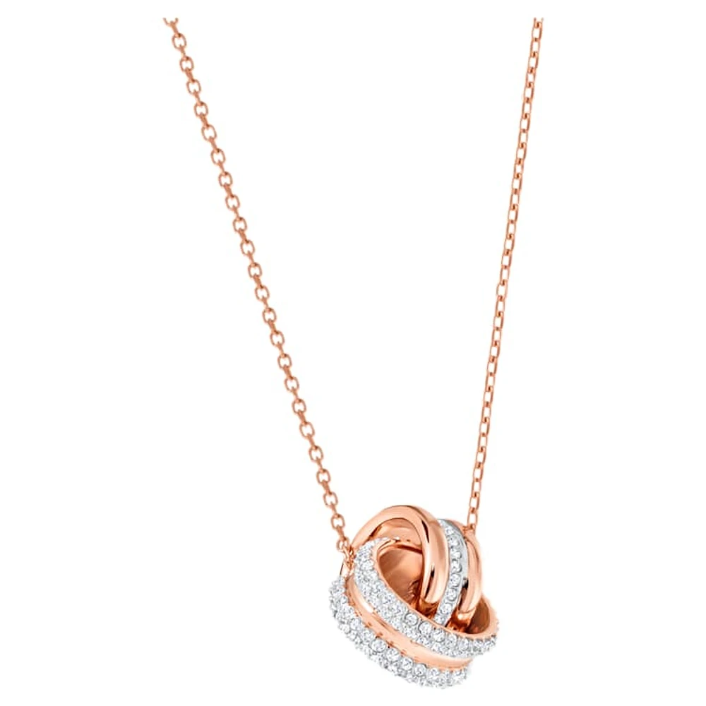 Hyperbola pendant, Pavé, Intertwined circles, White, Rose gold-tone plated by SWAROVSKI