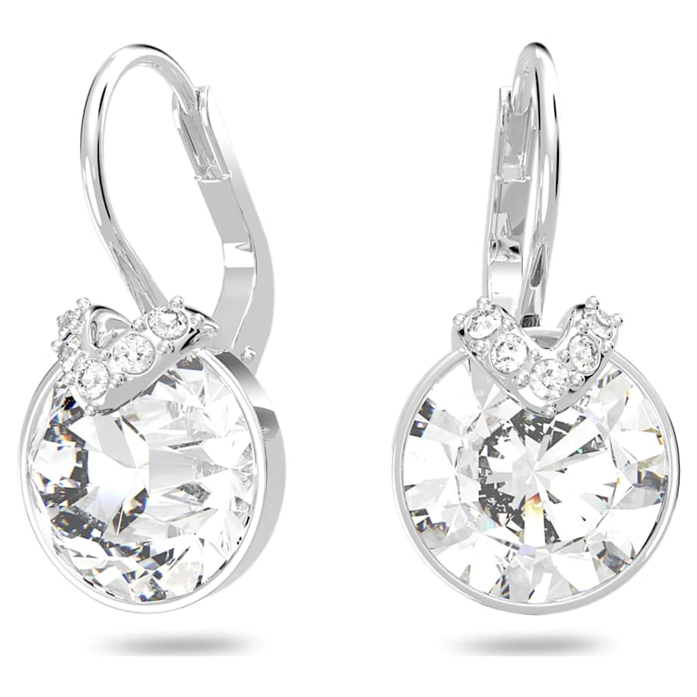 Bella V drop earrings, Round cut, White, Rhodium plated by SWAROVSKI