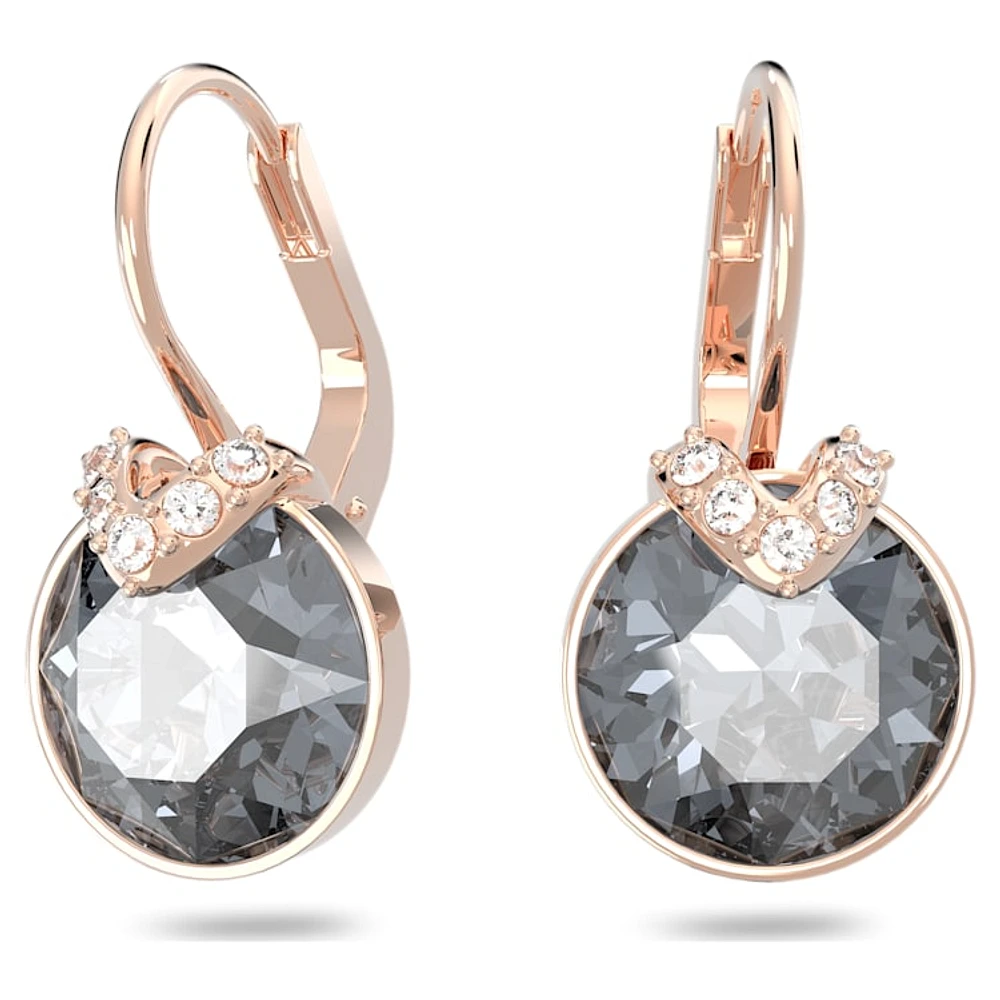 Bella V drop earrings, Round cut, Grey, Rose gold-tone plated by SWAROVSKI