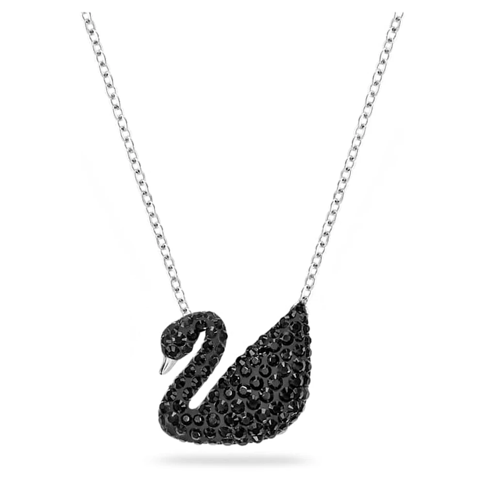 Swan pendant, Swan, Black, Rhodium plated by SWAROVSKI