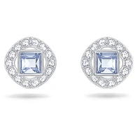 Una Angelic stud earrings, Square cut, Blue, Rhodium plated by SWAROVSKI