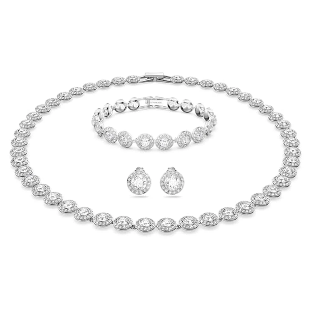 Una Angelic set, Round cut, White, Rhodium plated by SWAROVSKI