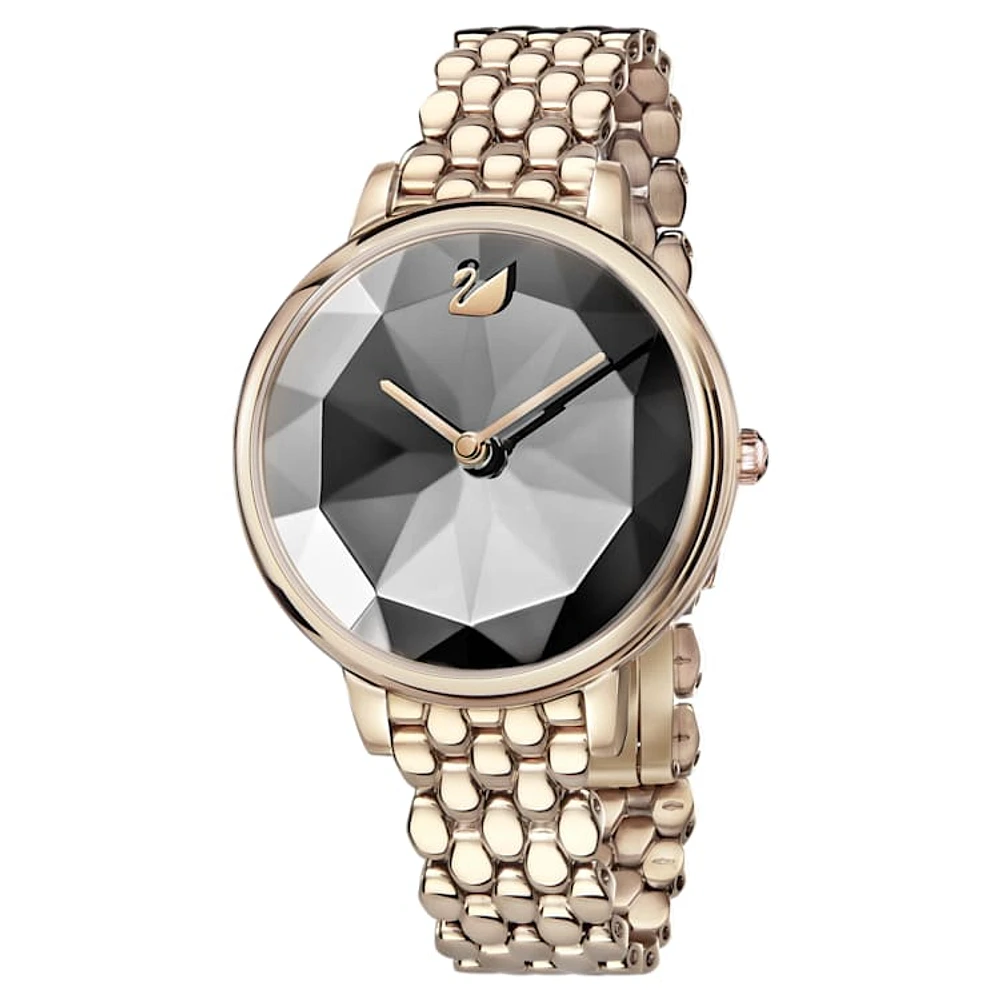 Crystal Lake watch, Swiss Made, Metal bracelet, Grey, Champagne gold-tone finish by SWAROVSKI