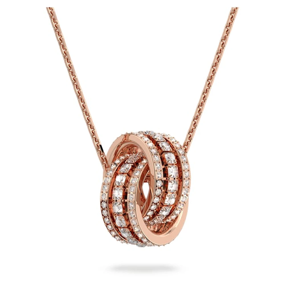 Hyperbola pendant, Intertwined circles, White, Rose gold-tone plated by SWAROVSKI