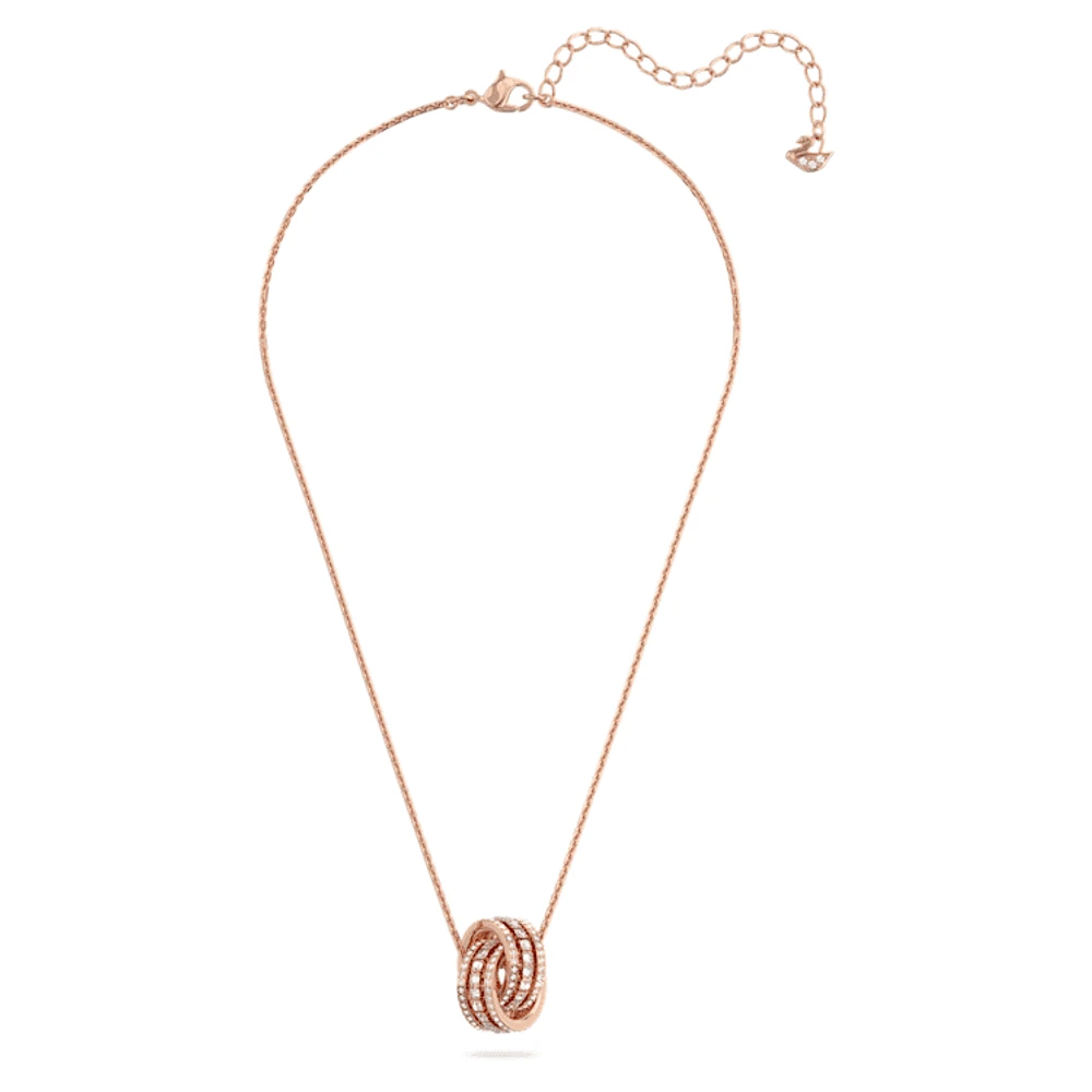 Hyperbola pendant, Intertwined circles, White, Rose gold-tone plated by SWAROVSKI