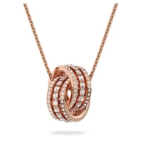 Hyperbola pendant, Intertwined circles, White, Rose gold-tone plated by SWAROVSKI