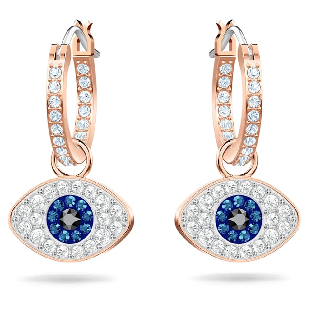 Symbolica hoop earrings, Evil eye, Blue, Rose gold-tone plated by SWAROVSKI