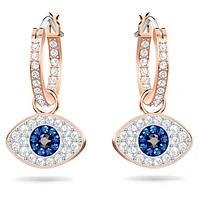 Symbolica hoop earrings, Evil eye, Blue, Rose gold-tone plated by SWAROVSKI