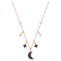 Symbolica necklace, Moon and star, Black, Rose gold-tone plated by SWAROVSKI