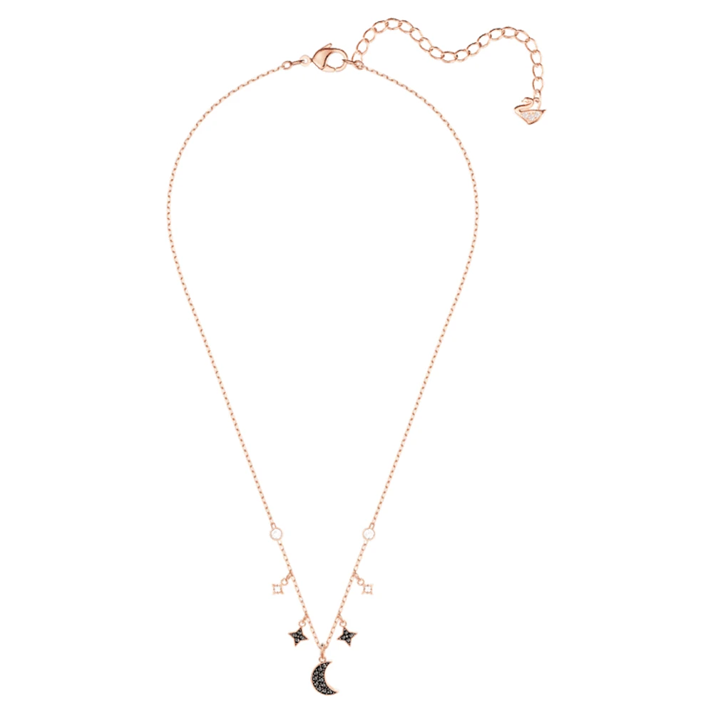 Symbolica necklace, Moon and star, Black, Rose gold-tone plated by SWAROVSKI