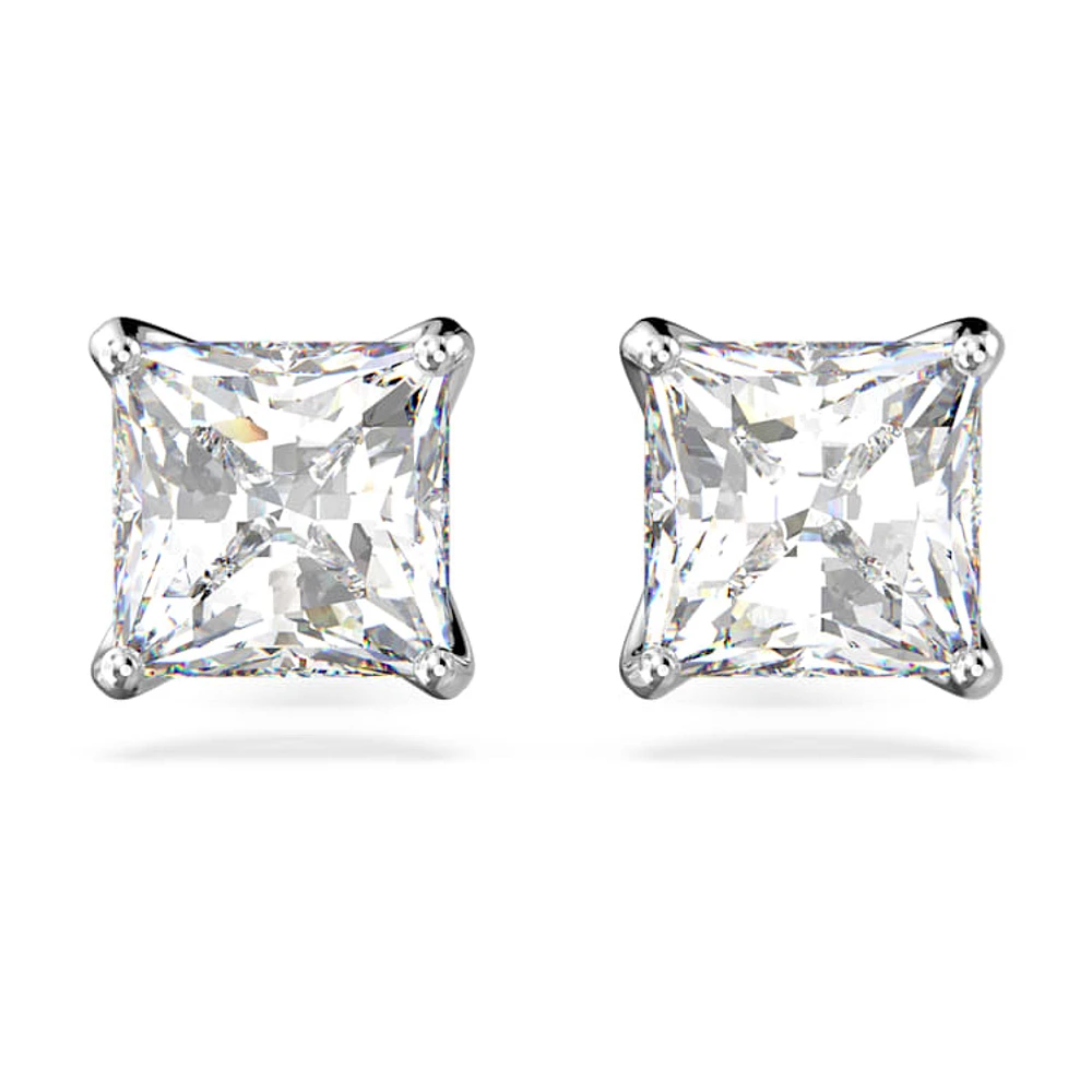 Stilla Attract stud earrings, Square cut, White, Rhodium plated by SWAROVSKI