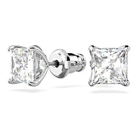 Stilla Attract stud earrings, Square cut, White, Rhodium plated by SWAROVSKI