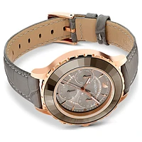 Octea Lux Chrono watch, Swiss Made, Leather strap, Grey, Rose gold-tone finish by SWAROVSKI