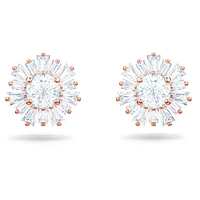 Idyllia stud earrings, Mixed cuts, Sun, White, Rose gold-tone plated by SWAROVSKI