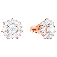 Idyllia stud earrings, Mixed cuts, Sun, White, Rose gold-tone plated by SWAROVSKI