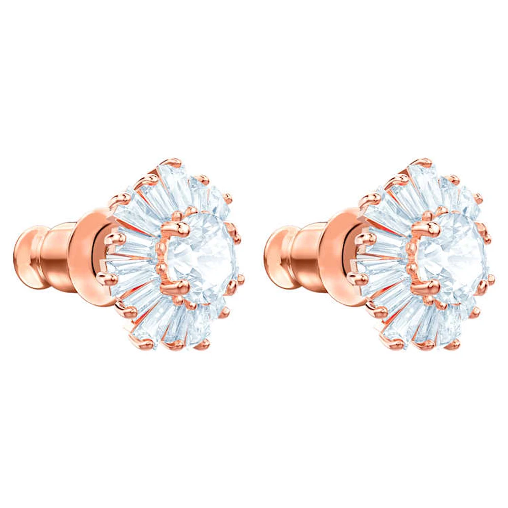 Idyllia stud earrings, Mixed cuts, Sun, White, Rose gold-tone plated by SWAROVSKI