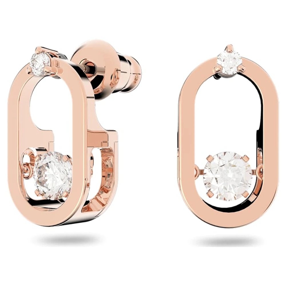 Una stud earrings, Round cut, Oval shape, White, Rose gold-tone plated by SWAROVSKI