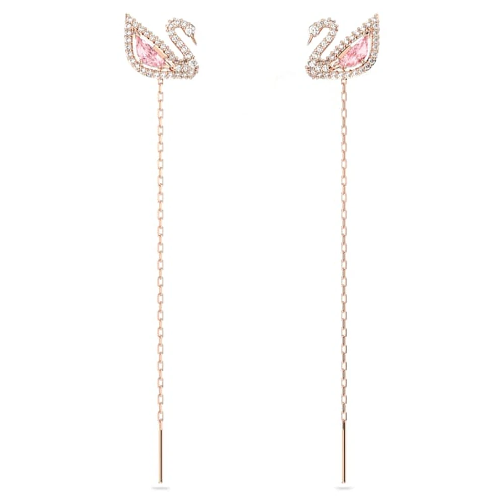 Swan drop earrings, Swan, Pink, Rose gold-tone plated by SWAROVSKI