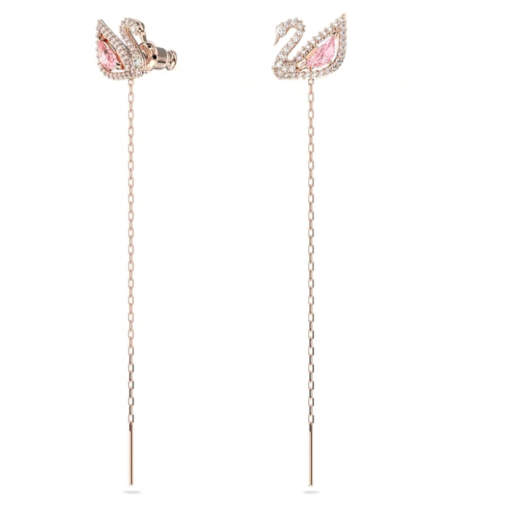 Swan drop earrings, Swan, Pink, Rose gold-tone plated by SWAROVSKI