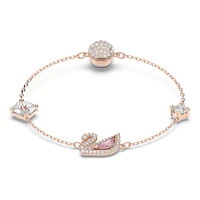 Swan bracelet, Magnetic closure, Swan, Pink, Rose gold-tone plated by SWAROVSKI