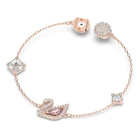 Swan bracelet, Magnetic closure, Swan, Pink, Rose gold-tone plated by SWAROVSKI