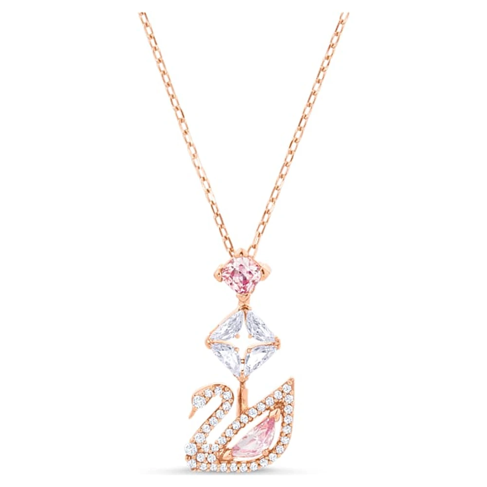 Swan pendant, Swan, Pink, Rose gold-tone plated by SWAROVSKI