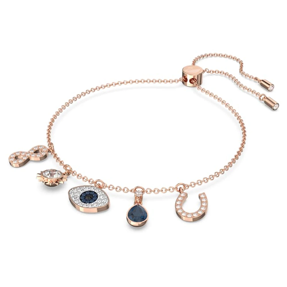 Symbolica bracelet, Infinity, evil eye and horseshoe, Blue, Rose gold-tone plated by SWAROVSKI