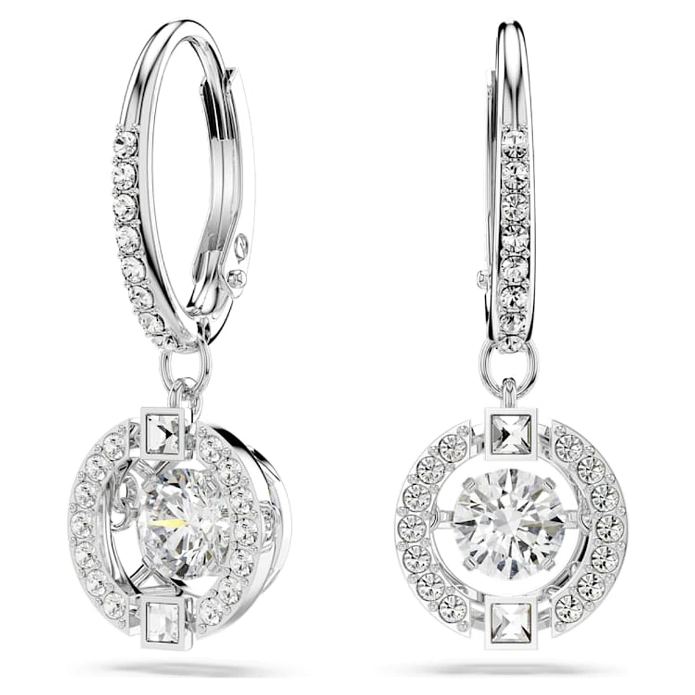 Una drop earrings, Round cut, White, Rhodium plated by SWAROVSKI