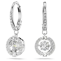 Una drop earrings, Round cut, White, Rhodium plated by SWAROVSKI