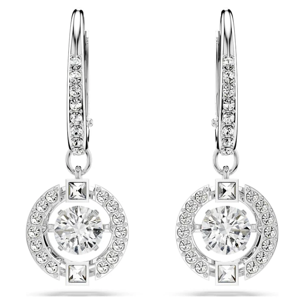 Una drop earrings, Round cut, White, Rhodium plated by SWAROVSKI