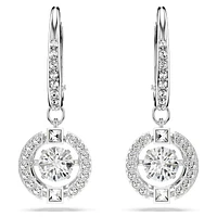 Una drop earrings, Round cut, White, Rhodium plated by SWAROVSKI