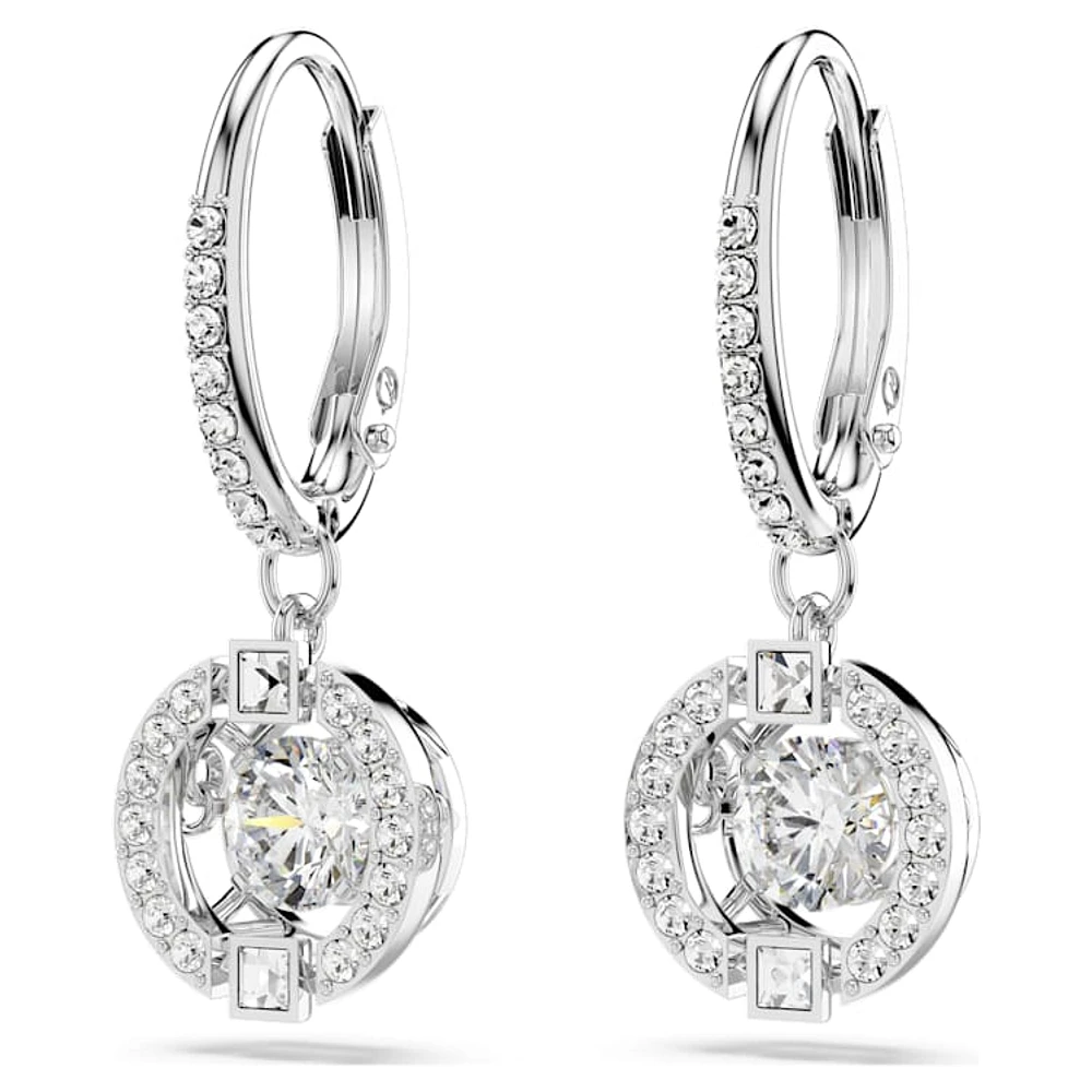 Una drop earrings, Round cut, White, Rhodium plated by SWAROVSKI