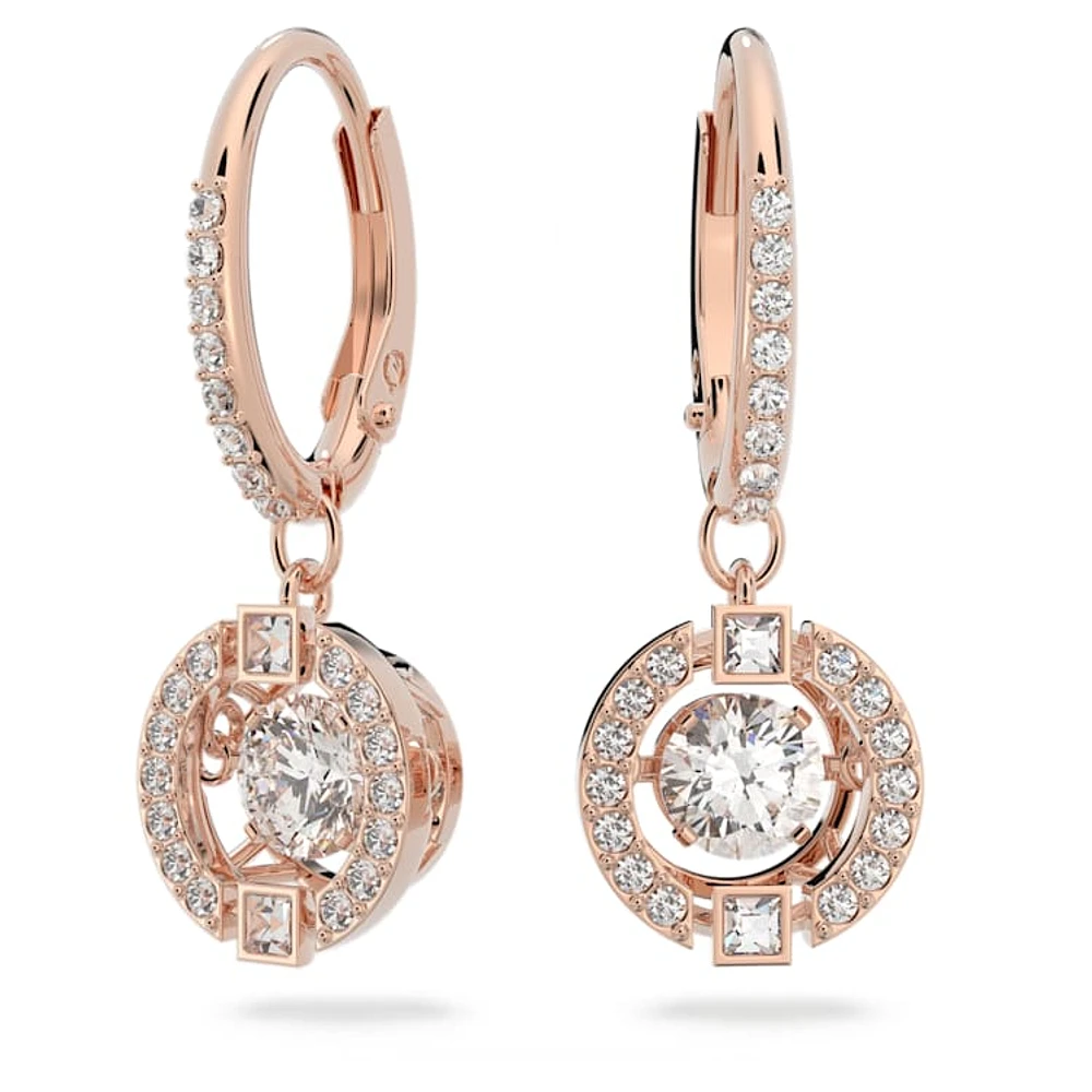 Una drop earrings, Round cut, White, Rose gold-tone plated by SWAROVSKI