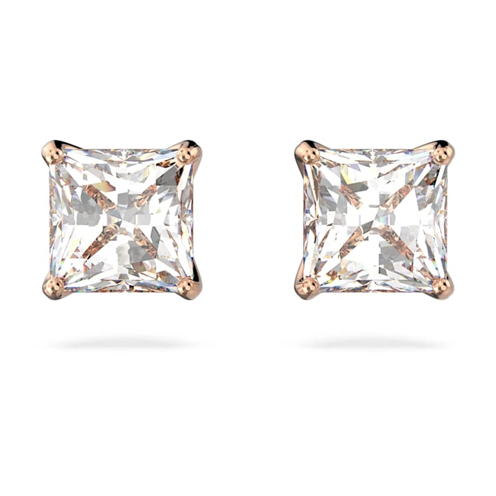 Stilla Attract stud earrings, Square cut, Small, White, Rose gold-tone plated by SWAROVSKI