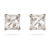 Stilla Attract stud earrings, Square cut, Small, White, Rose gold-tone plated by SWAROVSKI