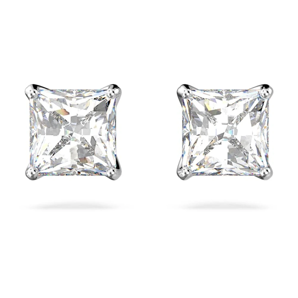 Stilla Attract stud earrings, Square cut, White, Rhodium plated by SWAROVSKI