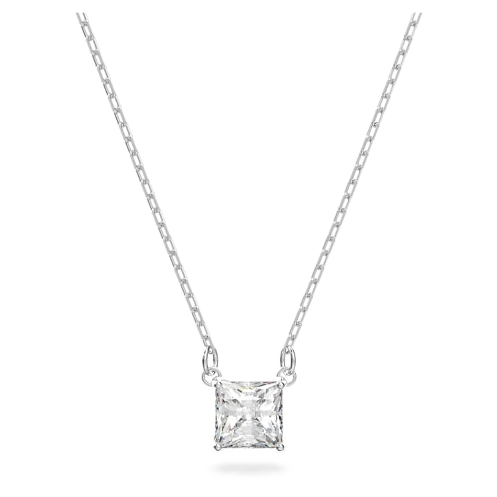 Stilla Attract necklace, Square cut, White, Rhodium plated by SWAROVSKI